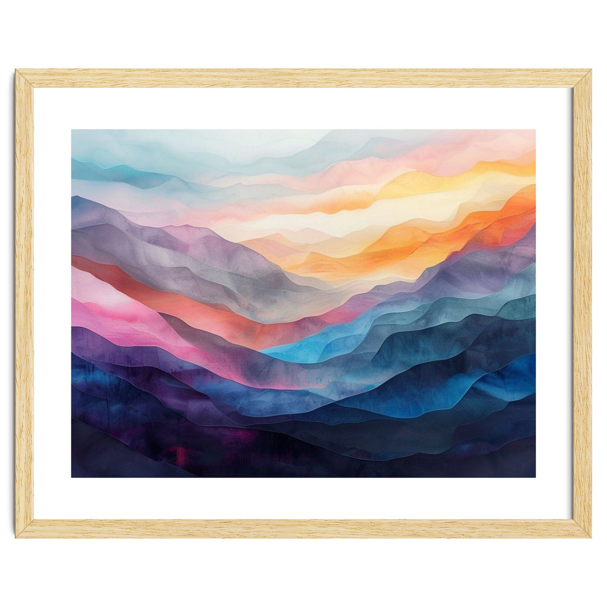 Vibrant Abstract Watercolor Mountain Landscape