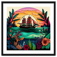 Folk Sunset Sailing Ship