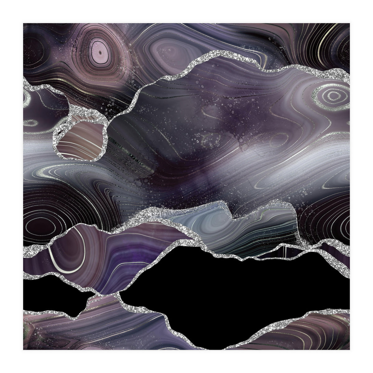 Black & Silver Glitter Agate Texture 01  (Print Only)