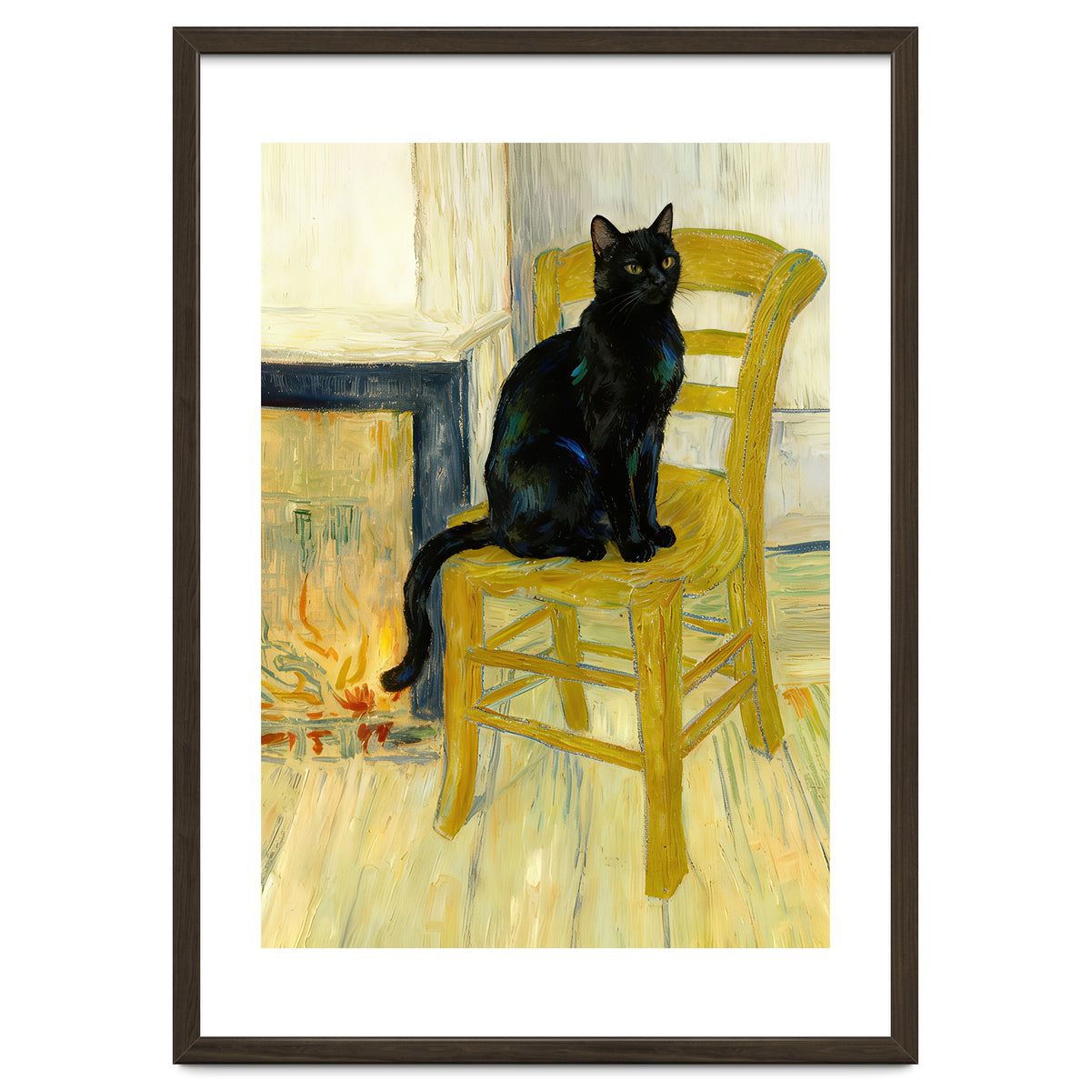 Black Cat on the Yellow Chair, Cozy Van Gogh Vintage Style, Cat at Eternity’s Gate
