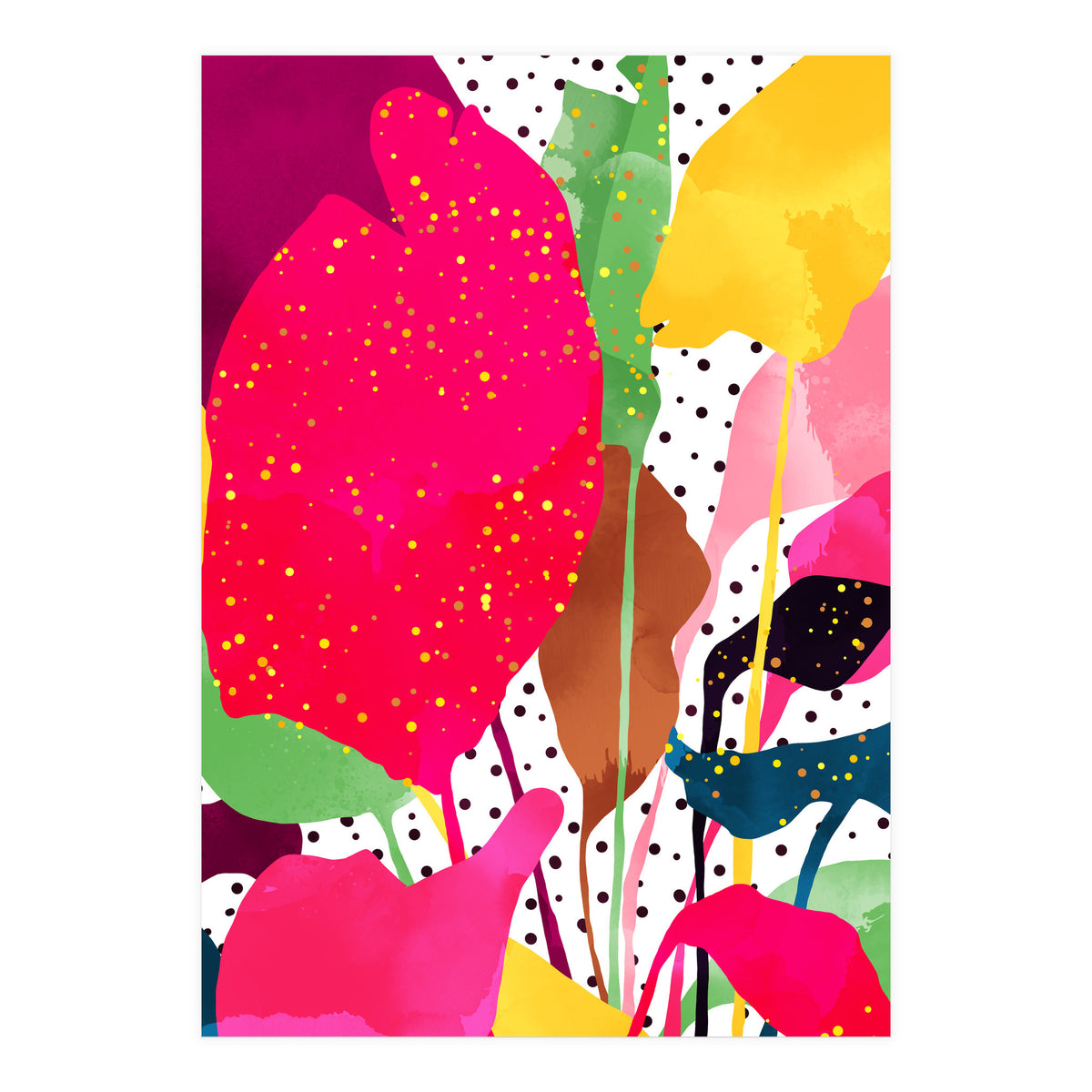 Modern Botanical, Nature Plants Tropical Jungle Garden, Eclectic Pop Of Color Glitter Gold Bohemian Graphic (Print Only)