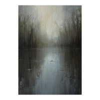 Ethereal Rainy Lake Forest Oil Painting (Print Only)