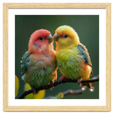 Two Lovebirds Perched On A Branch In Rain thumbnail