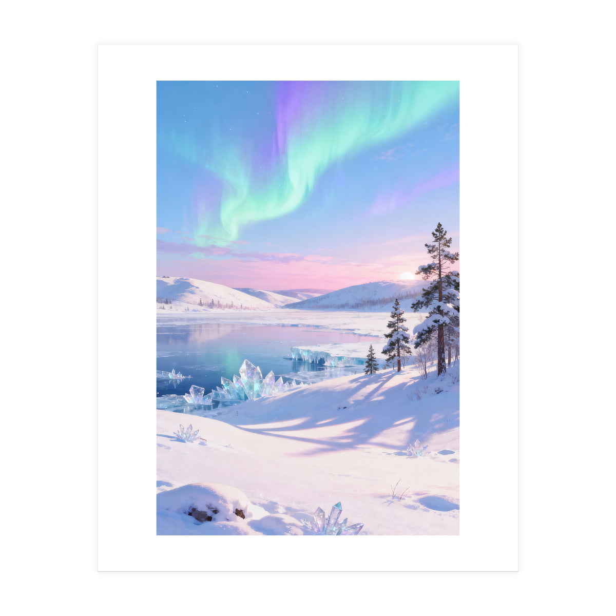 Northern Lights, Aurora Sky, Arctic Landscape, Aurora borealis, Snow Fall (Print Only)