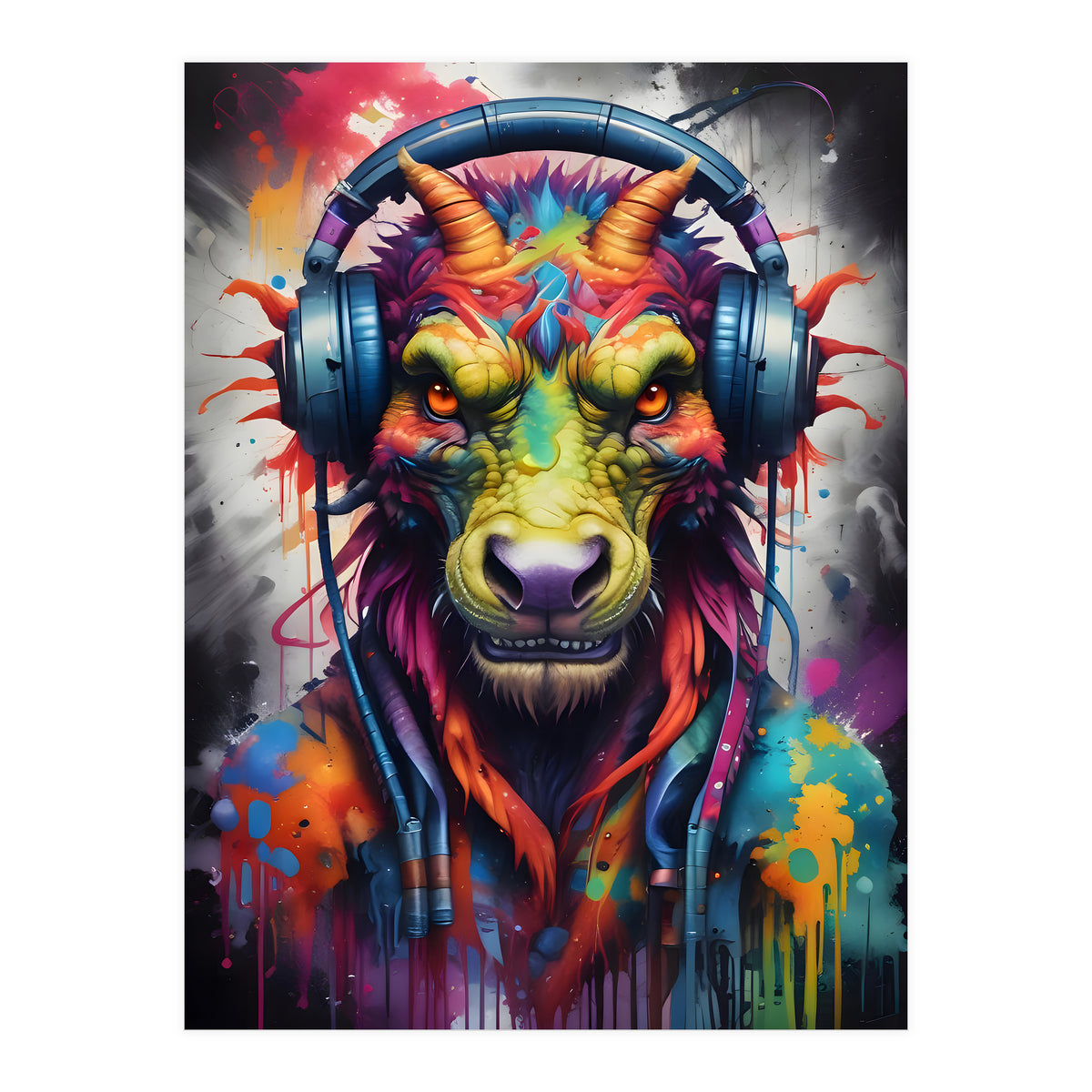 Dragon In Headphones Music (Print Only)