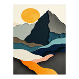 Minimalist Layered Mountain Landscape with Golden Sun (Print Only) thumbnail