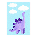 Purple Stegosaurus Watercolor Art, Cute Dinosaur Nursery Print, Dino and Clouds Illustration (Print Only) thumbnail