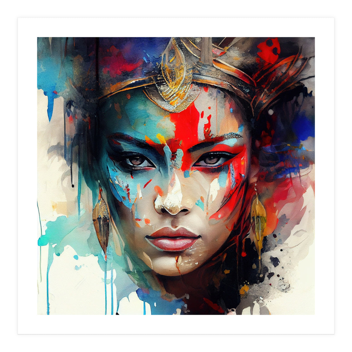 Crowned Mask Asian Warrior Portrait (Print Only)