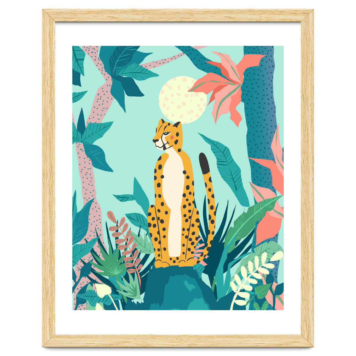 Leopard Forest, Pastel Tropical Jungle Nature Botanical, Moon Eclectic Colorful Wild Animals Boho