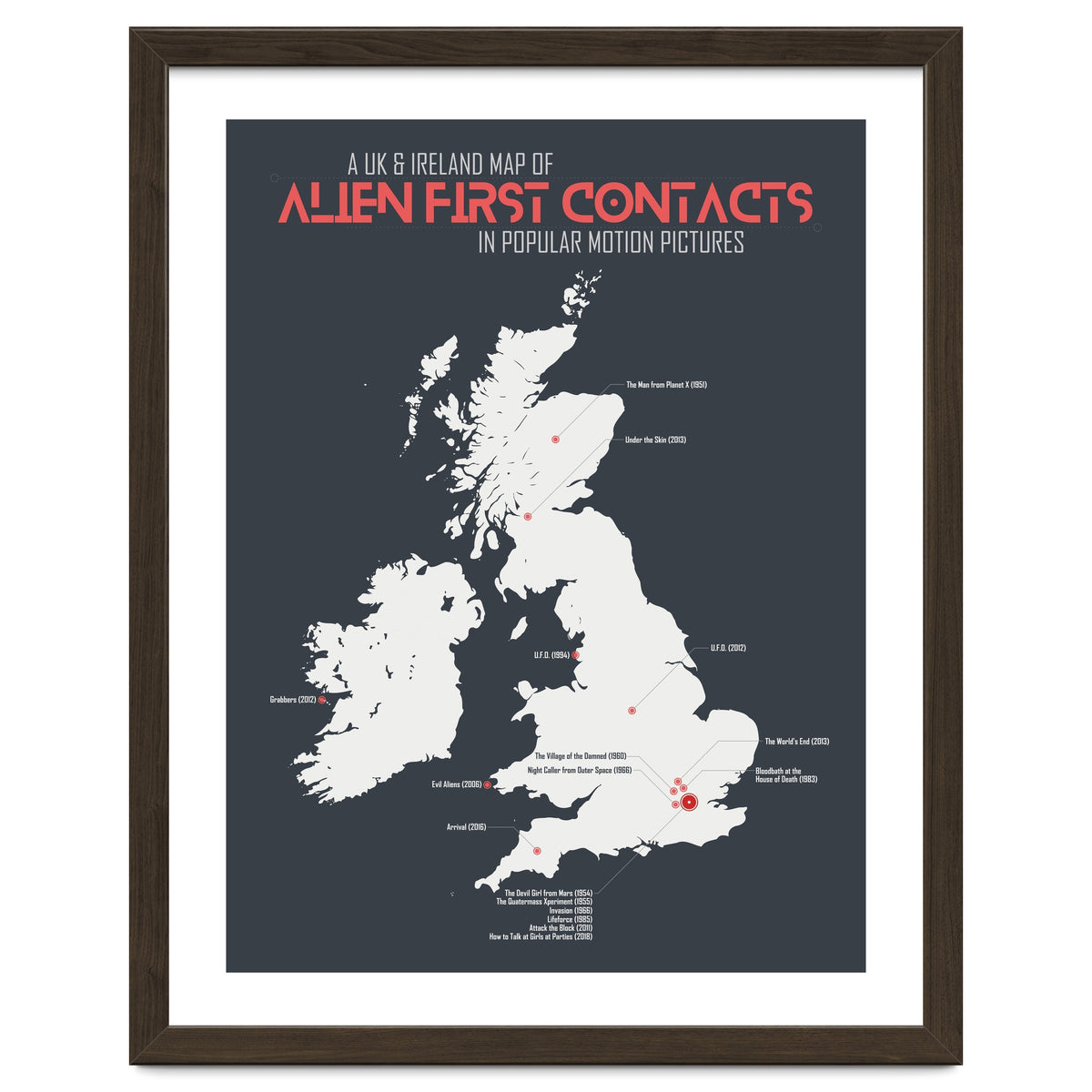 UK & Ireland Map of Alien First Contacts in Movies