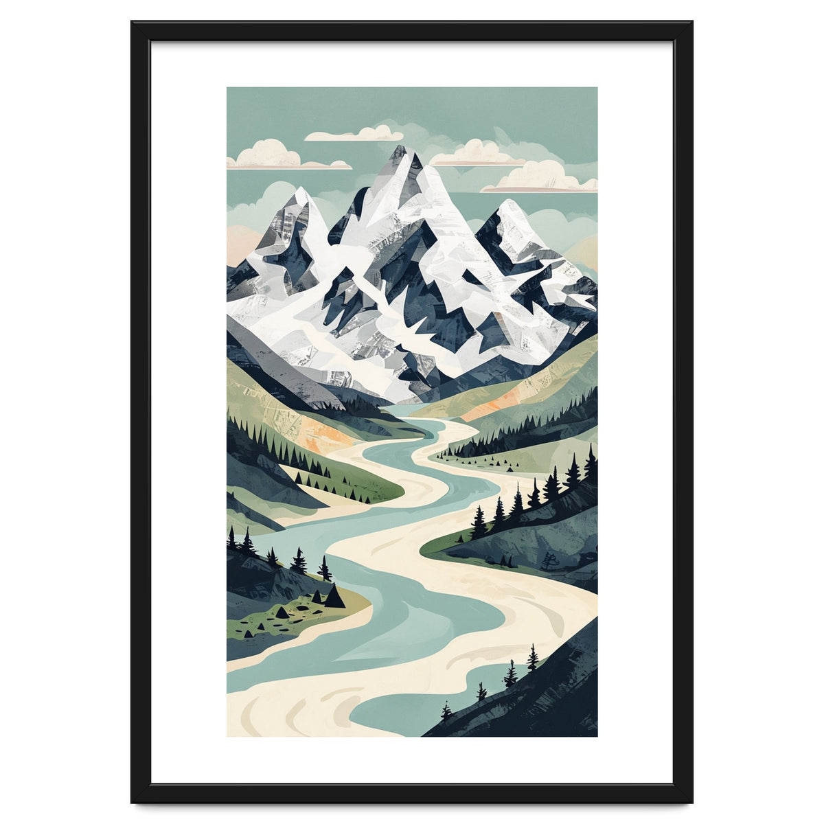 Majestic Alpine Peaks: Organic Modern Landscape Art
