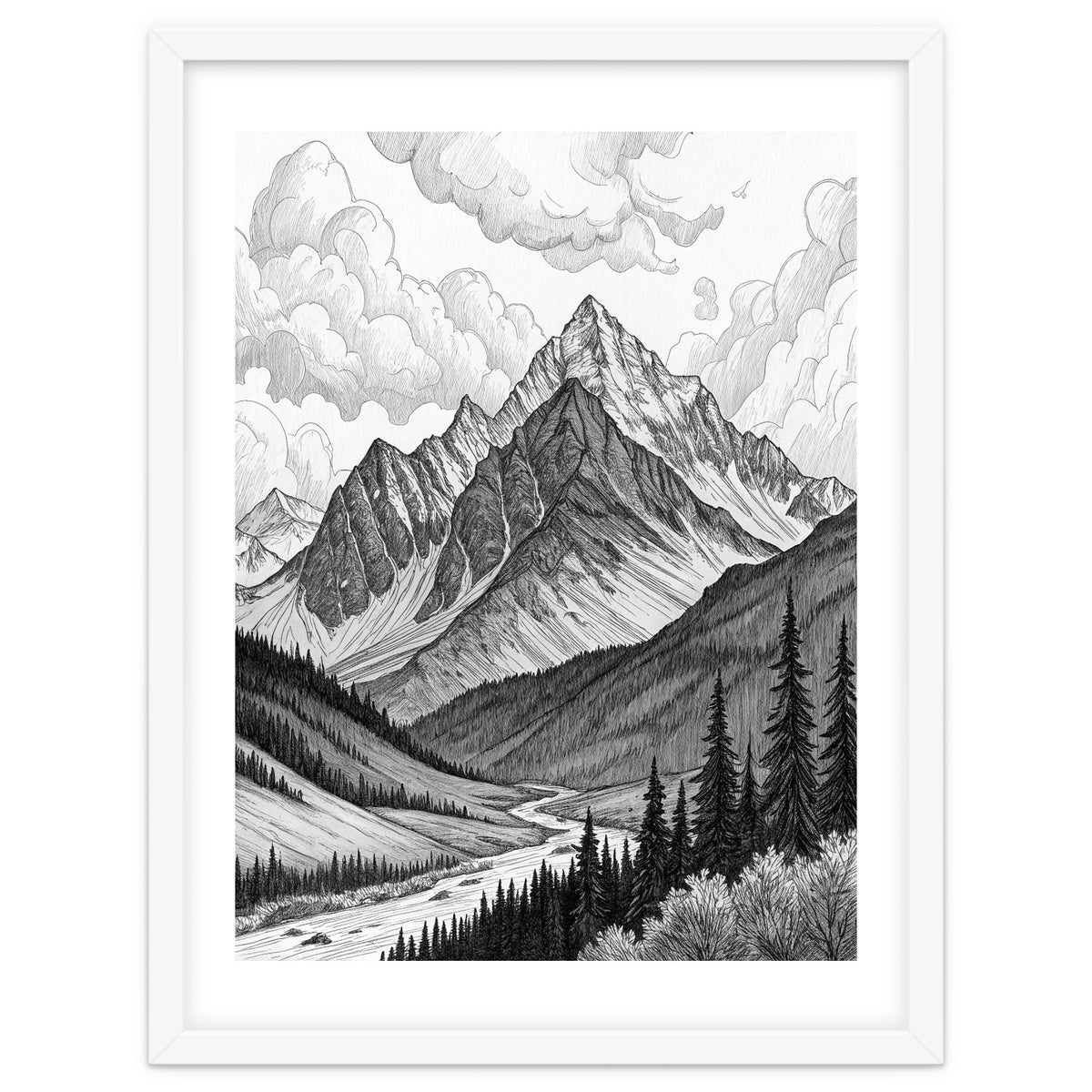Majestic Alpine Mountain Range Sketch