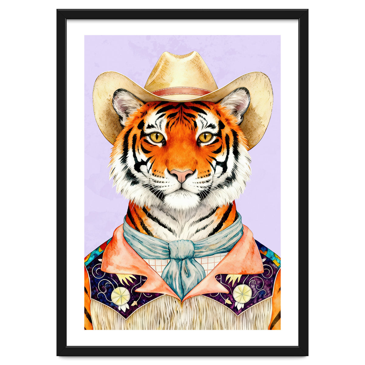 Tiger Portrait in Hat Wild Cowboy Fashion