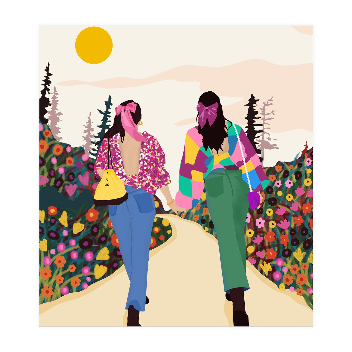 Besties, Best Friends Friendship Fashion, Girl Power Empower Bohemian Travel Companion Soulmates Gift (Print Only)