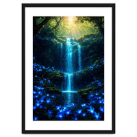 Ethereal Blue Waterfall: Magical Forest Oasis