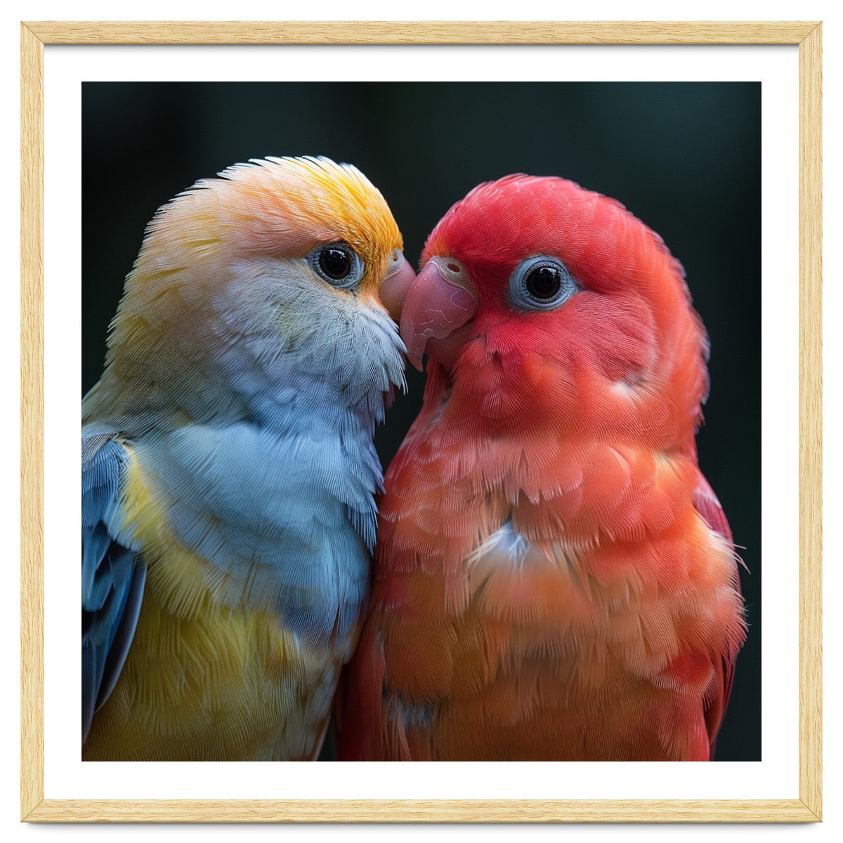 Two Lovebirds Nuzzling Close Up Portrait