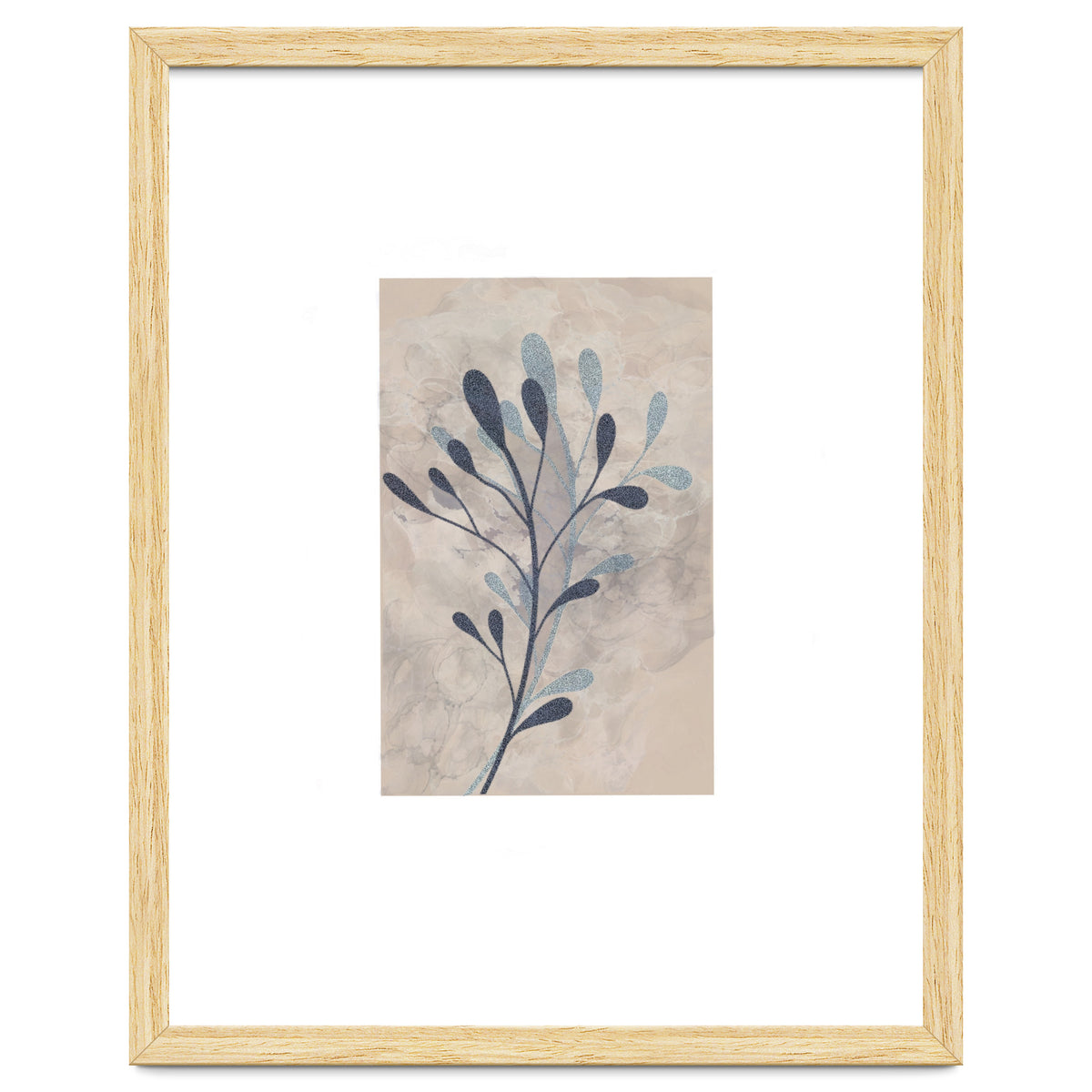 Leaf Beige and Blue Art Print