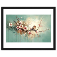 Bird Resting On Cherry Blossom Branch
