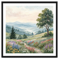 Serene Mountain Meadow Watercolor Landscape