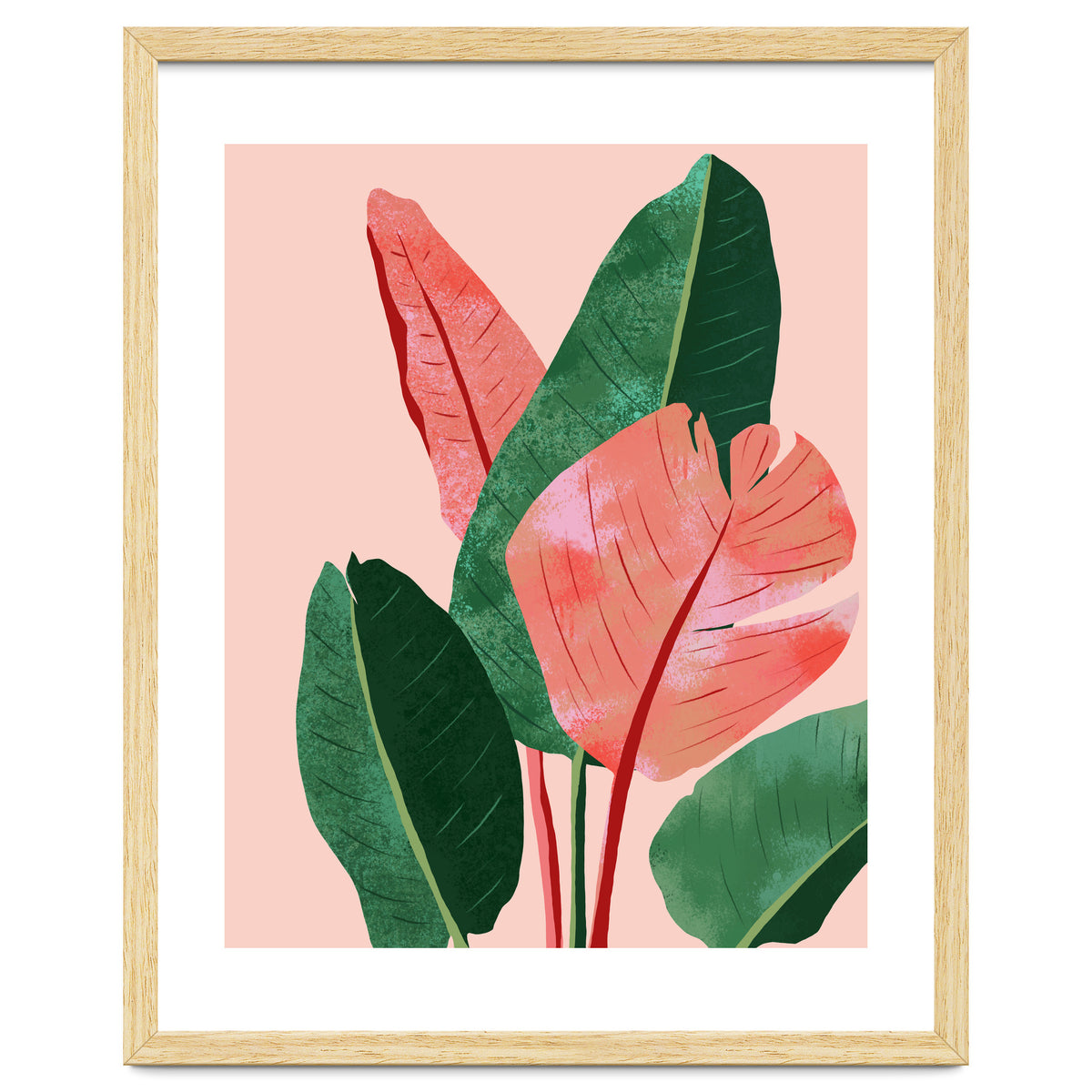 Blush Tropical, Banana Leaves Watercolor Botanical Jungle Painting, Forest Plants Leaves Pink Chic Bohemian