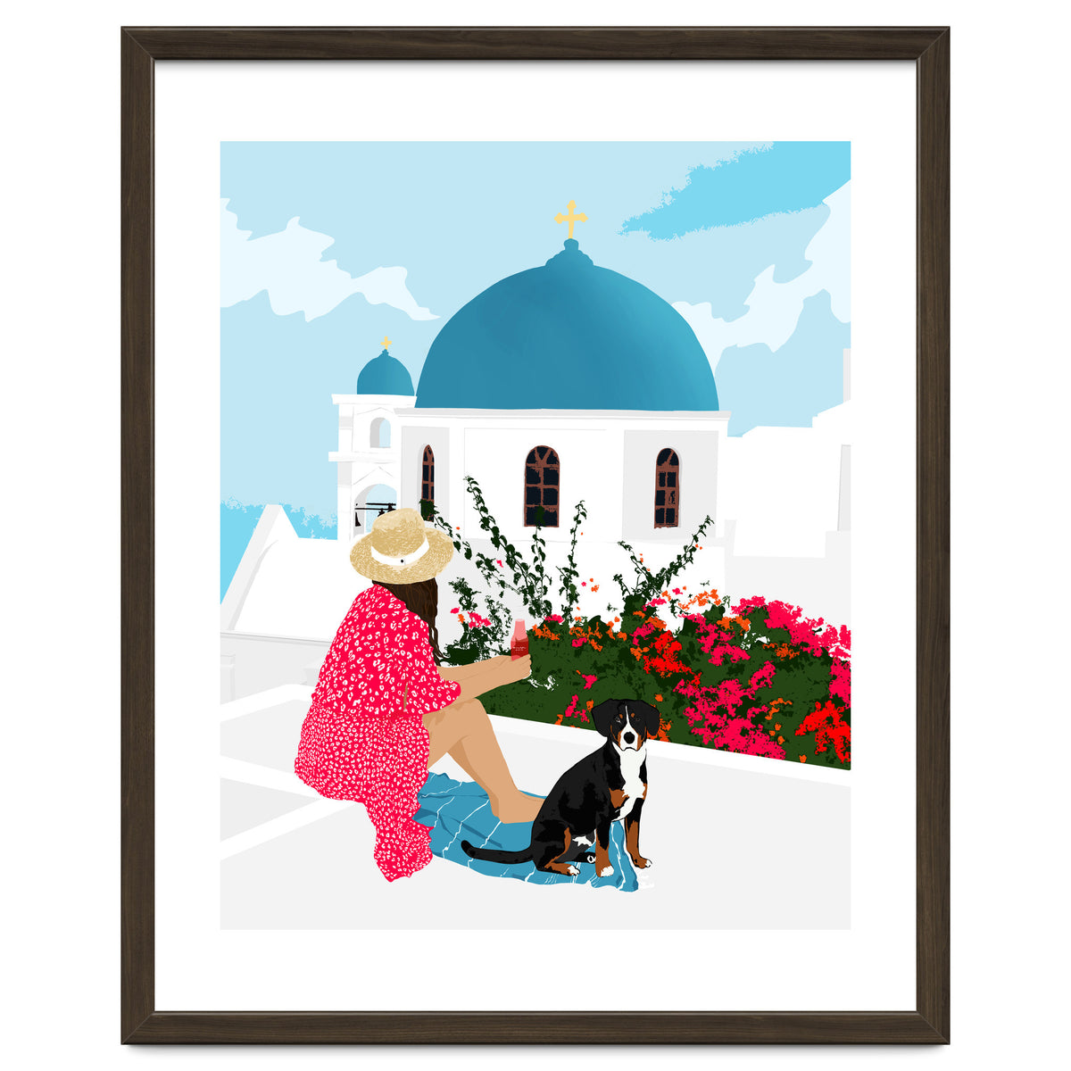 Greek Staycation, Pets Santorini Tropical Summer Travel, Dog White Buildings Architecture Fashion Bohemian