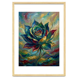 Enchanted Teal and Gold Rose Impasto Oil Painting thumbnail