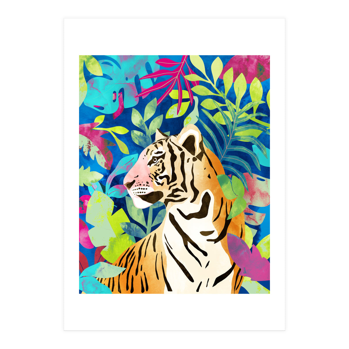 Tropical Tiger, Animal Jungle Watercolor Painting, Nature Travel Wild Botanical (Print Only)