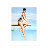 Smiling Sexy Pinup Girl Posing On A Board (Print Only) thumbnail