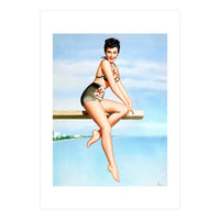 Smiling Sexy Pinup Girl Posing On A Board (Print Only)