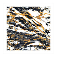 Painted Black Gold & White Marble, Luxe Exotic Eclectic Texture Pattern, Precious Stones Painting (Print Only)