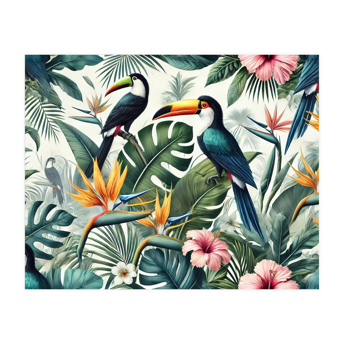 Tropical Toucans in Lush Jungle Foliage (Print Only)