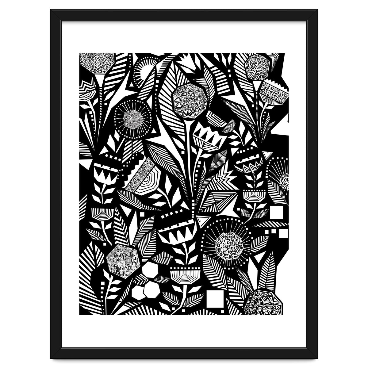 African Tribal, Black & White Abstract Drawing Sketch Line Art, Rustic Botanical Illustration, Bohemian Eclectic Scandinavian Vintage Bold