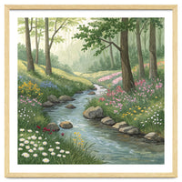 Vibrant Forest Stream Watercolor Painting