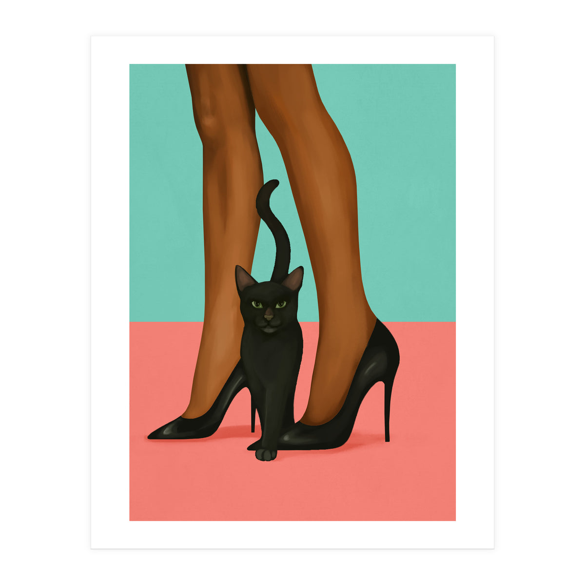 Woman In Heels With Black Cat (Print Only)