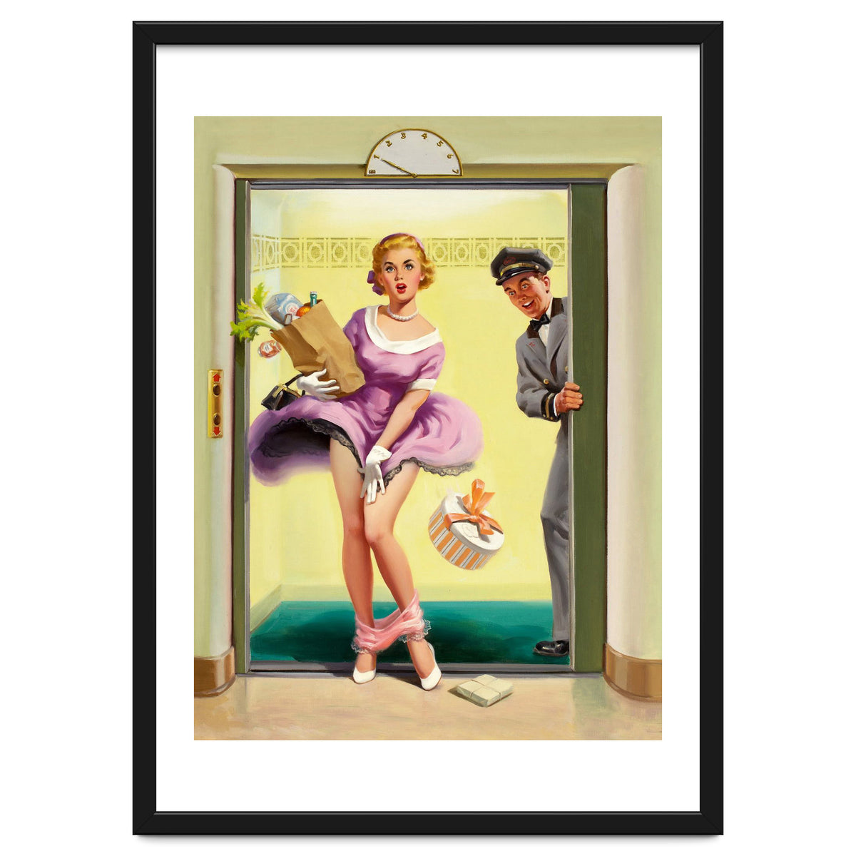 Pinup Sexy Girl Had Accident While Leaving The Elevator