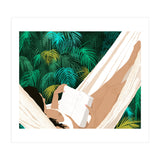 Summer Hammock Reading, Tropical Jungle Travel, Watercolor Nature Bohemian Forest Plants, Palm Beach (Print Only) thumbnail