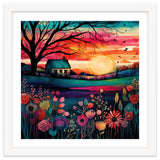 Watercolor Folk Art Sunset Landscape thumbnail