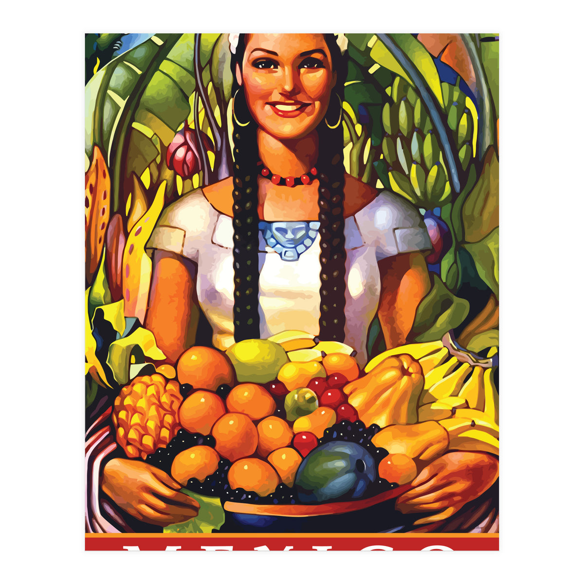 Mexico, Woman With Fruit Basket (Print Only)