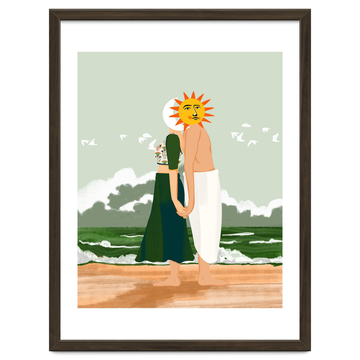 Celestial Union, Sun & Moon Love Couple, Ocean Sea Beach Landscape Nature, Summer Bohemian People
