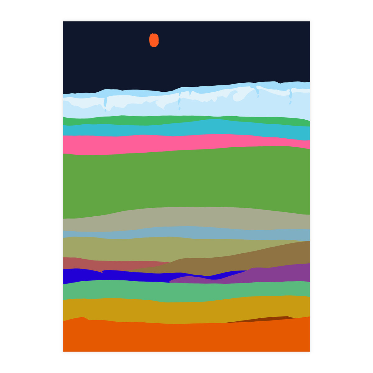 Iceland, Abstract Nature Travel Landscape, Eclectic Rainbow Retro Concept, Colorful Boho Modern Contemporary (Print Only)