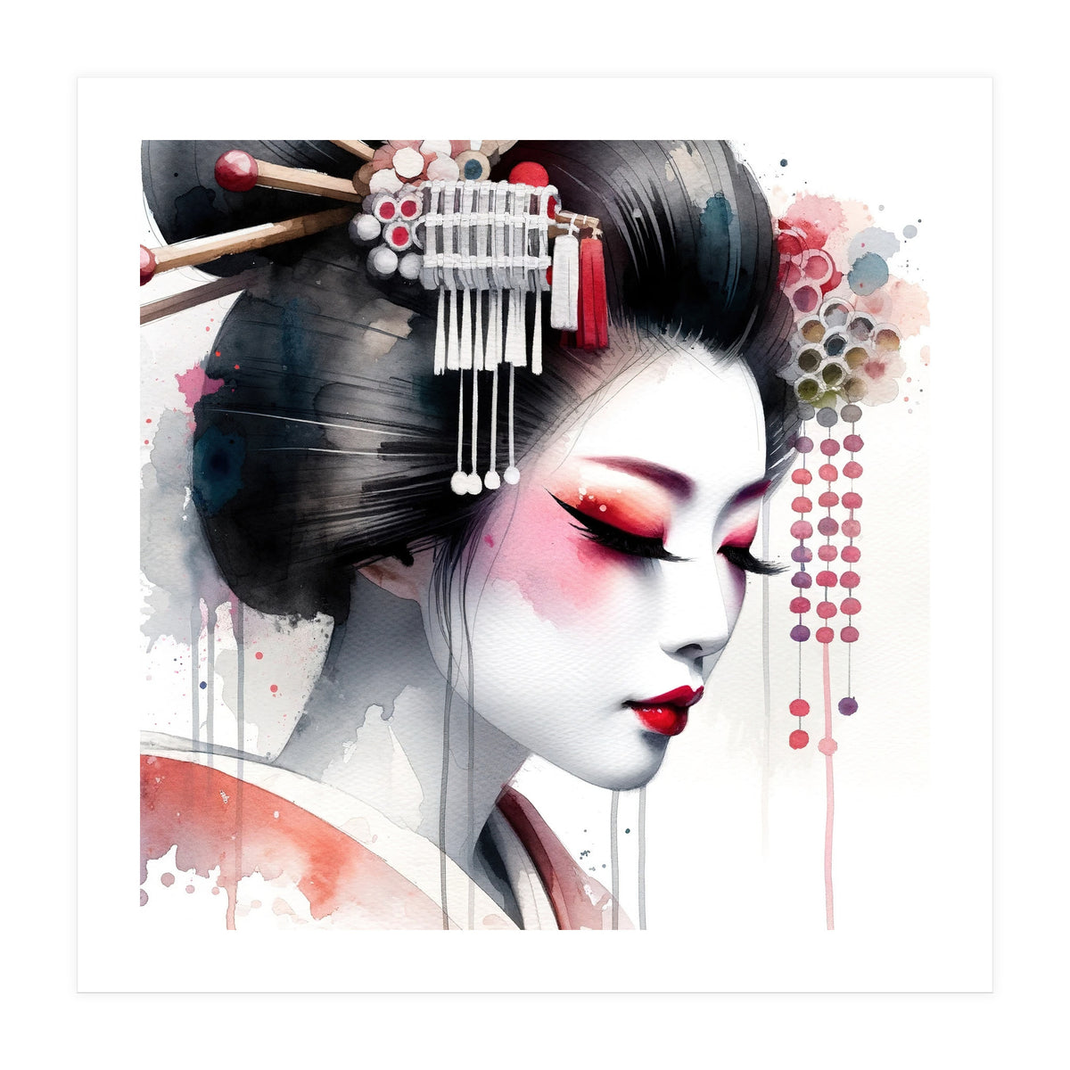 Crimson Kanzashi Modern Geisha (Print Only)
