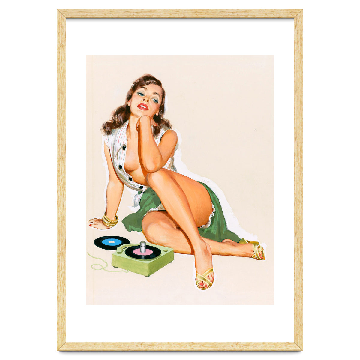 Sexy Pinup Woman Posing With Record Player