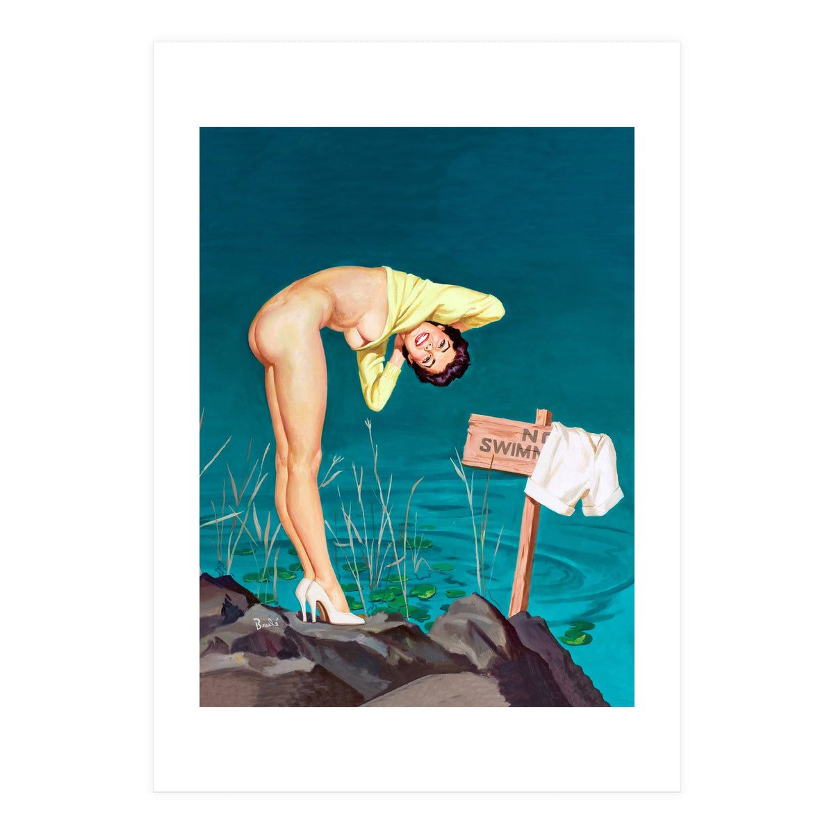 Sexy Pinup Girl With No Swimming Sign (Print Only)