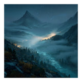 Moonlit Alpine Valley at Night with Shimmering River (Print Only) thumbnail