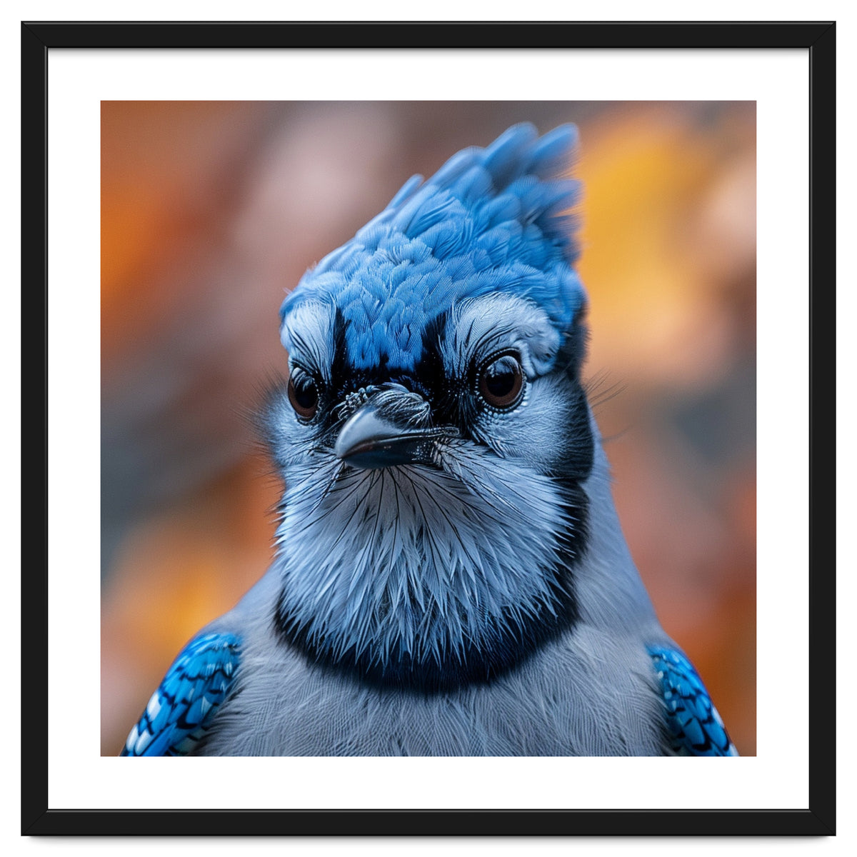Close Up Blue Jay Bird With Detailed Feathers