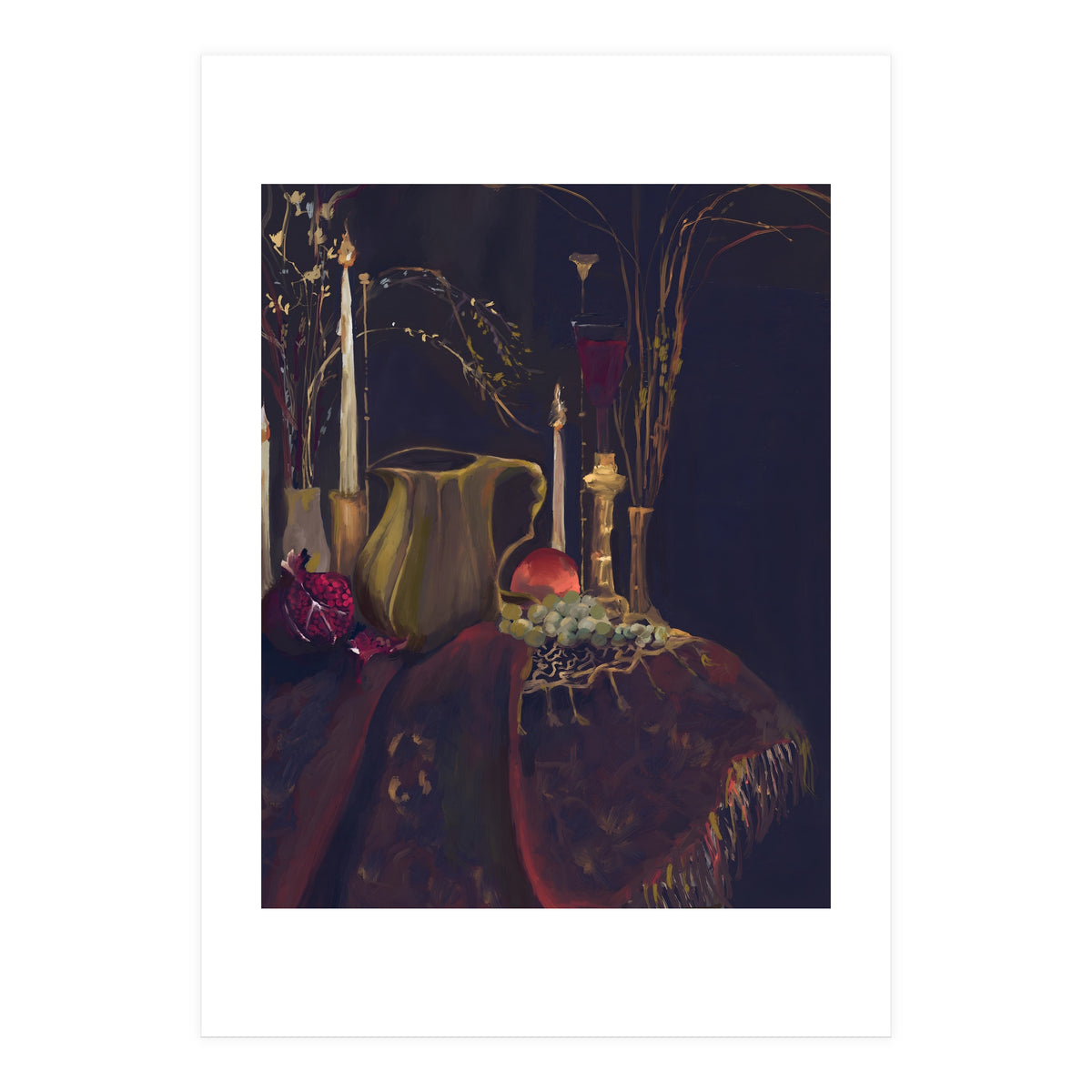 Dark Baroque Table still life moody still life oils (Print Only)