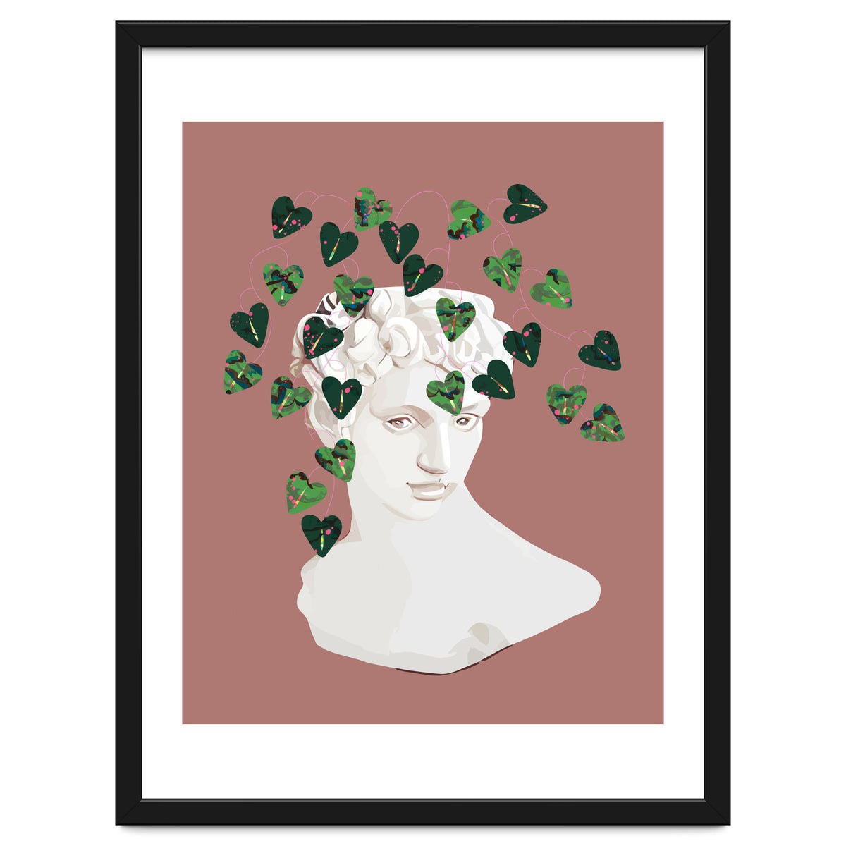 Roman Planter, Plant Pot, Botanical Nature Victorian Statue Face, Eclectic Bohemian Plant Lady Illustration