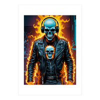 Fiery Skeleton Biker In Headphones (Print Only)