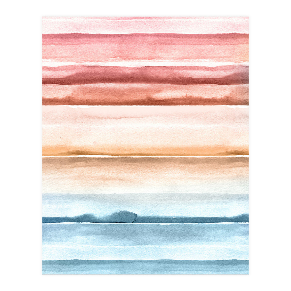 Watercolour Abstract Stripes Red Blue (Print Only)