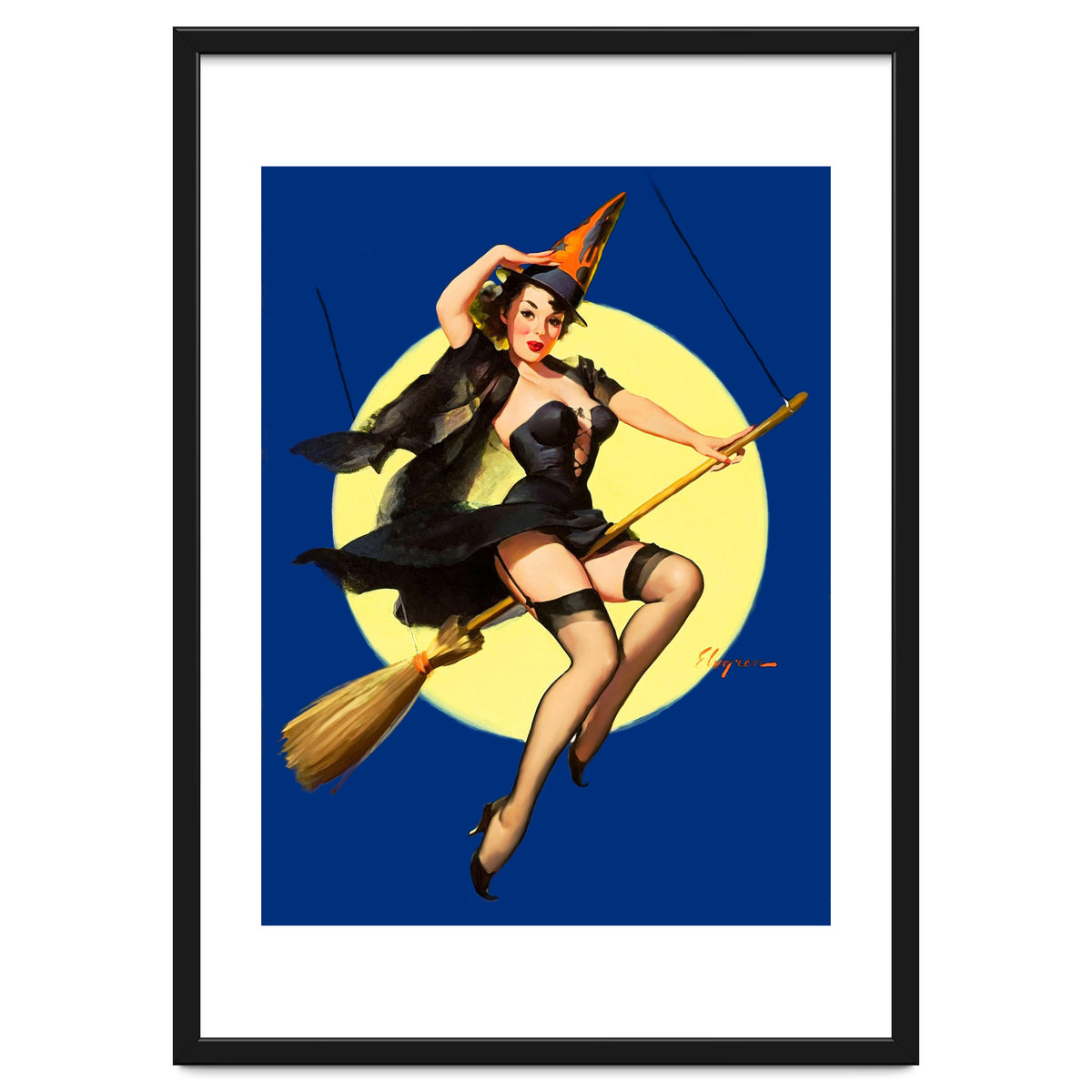 Pinup Sexy Witch Posing On A Broom